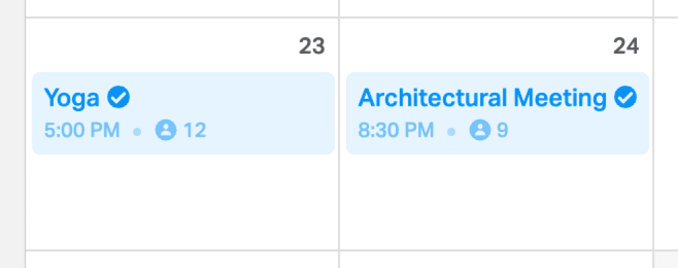 Events in the calendar view